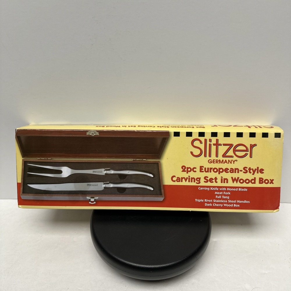 Slitzer Knife & Fork Carving Set Germany 2pc European-Style with Wooden Box